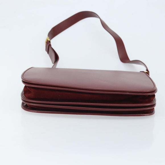 CARTIER Shoulder Bag Leather Bordeaux Gold Auth ki6589