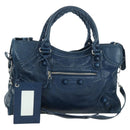 BALENCIAGA Giant City Hand Bag Leather 2way Blue Silver 258044 Auth ki6596SAM-1