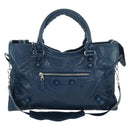 BALENCIAGA Giant City Hand Bag Leather 2way Blue Silver 258044 Auth ki6596SAM-13