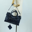 BALENCIAGA Giant City Hand Bag Leather 2way Blue Silver 258044 Auth ki6596SAM-27