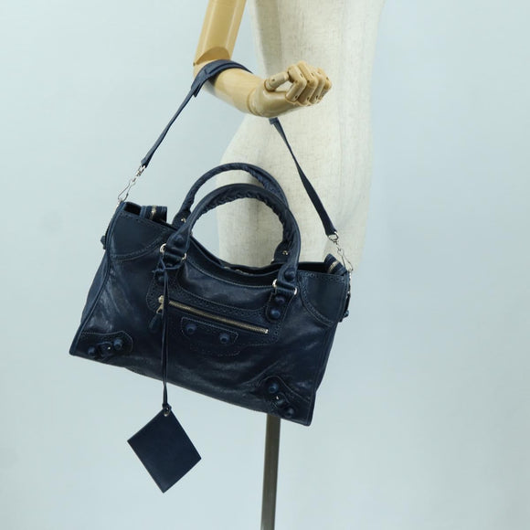 BALENCIAGA Giant City Hand Bag Leather 2way Blue Silver 258044 Auth ki6596SAM