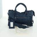 BALENCIAGA Giant City Hand Bag Leather 2way Blue Silver 258044 Auth ki6596SAM-12