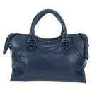 BALENCIAGA Giant City Hand Bag Leather 2way Blue Silver 258044 Auth ki6596SAM-2