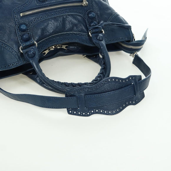 BALENCIAGA Giant City Hand Bag Leather 2way Blue Silver 258044 Auth ki6596SAM