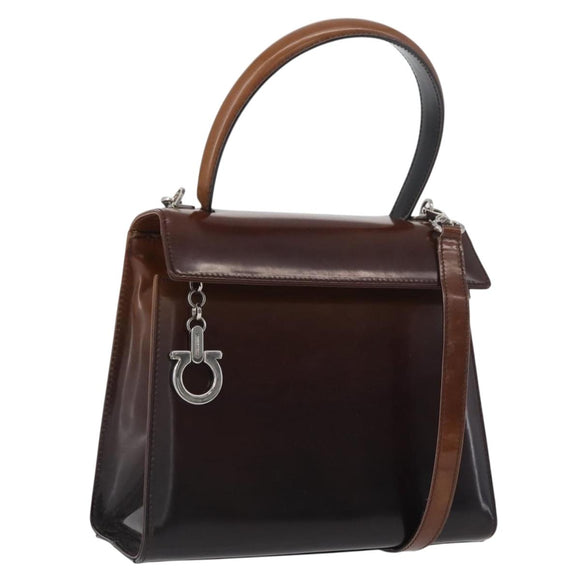 Salvatore Ferragamo Gancini Bag Patent leather 2way Black Silver Auth ki6599