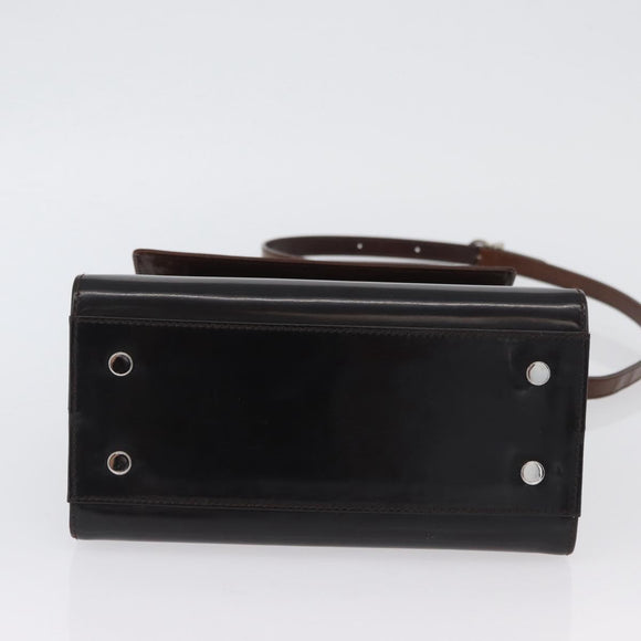 Salvatore Ferragamo Gancini Bag Patent leather 2way Black Silver Auth ki6599