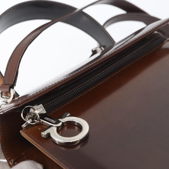 Salvatore Ferragamo Gancini Bag Patent leather 2way Black Silver Auth ki6599