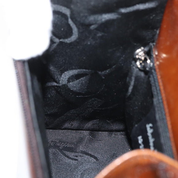 Salvatore Ferragamo Gancini Bag Patent leather 2way Black Silver Auth ki6599