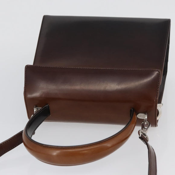 Salvatore Ferragamo Gancini Bag Patent leather 2way Black Silver Auth ki6599