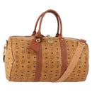 MCM Vicetos Logogram Boston Bag PVC Leather 2way Brown Gold Auth ki6602-1