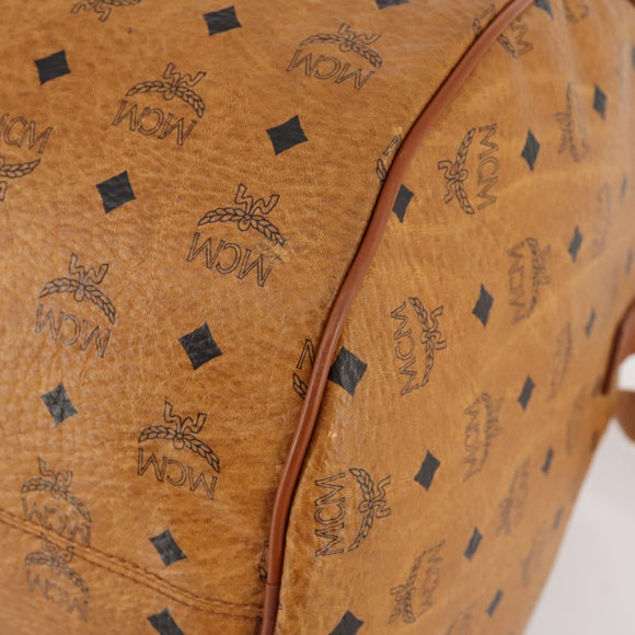 MCM Vicetos Logogram Boston Bag PVC Leather 2way Brown Gold Auth ki6602