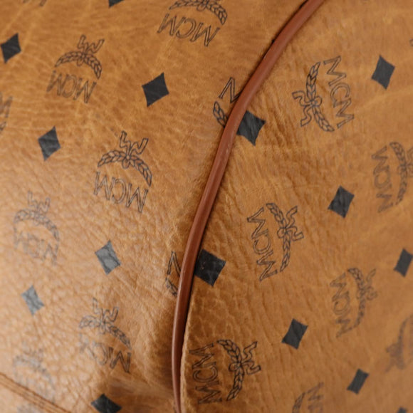 MCM Vicetos Logogram Boston Bag PVC Leather 2way Brown Gold Auth ki6602
