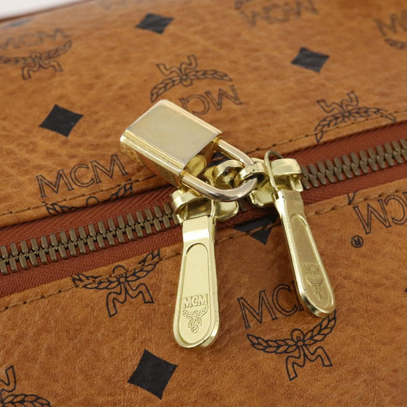MCM Vicetos Logogram Boston Bag PVC Leather 2way Brown Gold Auth ki6602