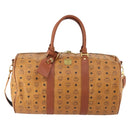 MCM Vicetos Logogram Boston Bag PVC Leather 2way Brown Gold Auth ki6602-2