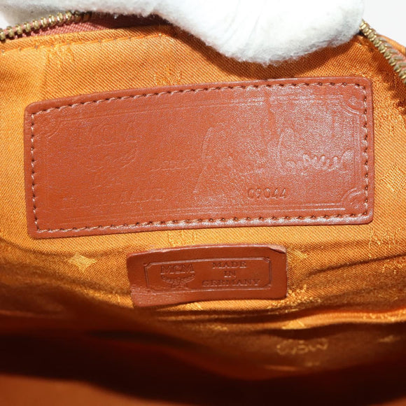 MCM Vicetos Logogram Boston Bag PVC Leather 2way Brown Gold Auth ki6602