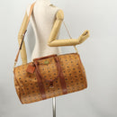 MCM Vicetos Logogram Boston Bag PVC Leather 2way Brown Gold Auth ki6602-24