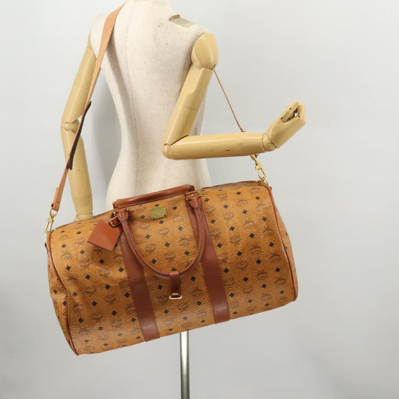 MCM Vicetos Logogram Boston Bag PVC Leather 2way Brown Gold Auth ki6602