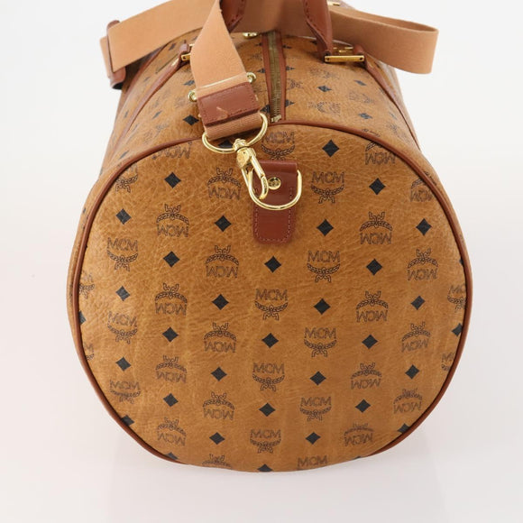 MCM Vicetos Logogram Boston Bag PVC Leather 2way Brown Gold Auth ki6602