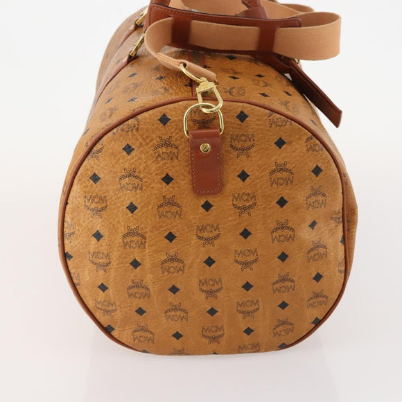MCM Vicetos Logogram Boston Bag PVC Leather 2way Brown Gold Auth ki6602