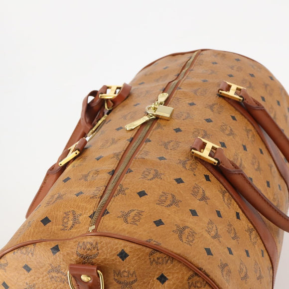 MCM Vicetos Logogram Boston Bag PVC Leather 2way Brown Gold Auth ki6602