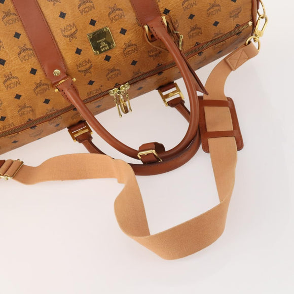 MCM Vicetos Logogram Boston Bag PVC Leather 2way Brown Gold Auth ki6602