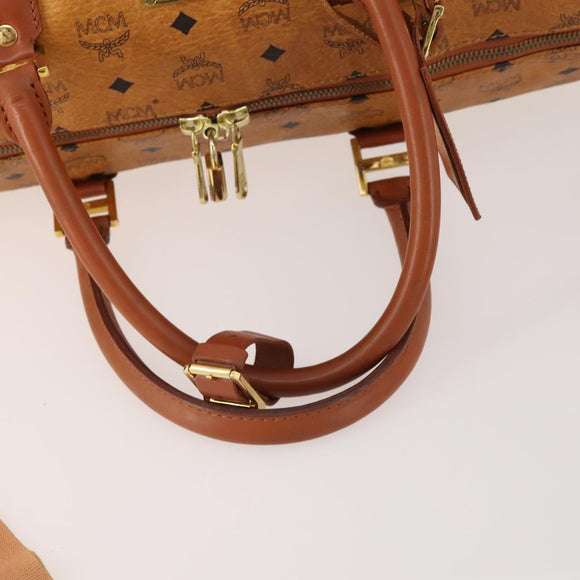 MCM Vicetos Logogram Boston Bag PVC Leather 2way Brown Gold Auth ki6602