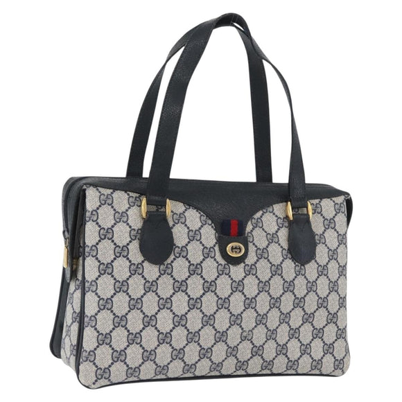GUCCI GG Supreme Sherry Line Hand Bag PVC Navy Gold Red 41 02 079 Auth ki6604