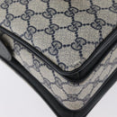 GUCCI GG Supreme Sherry Line Hand Bag PVC Navy Gold Red 41 02 079 Auth ki6604-15