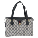 GUCCI GG Supreme Sherry Line Hand Bag PVC Navy Gold Red 41 02 079 Auth ki6604-13