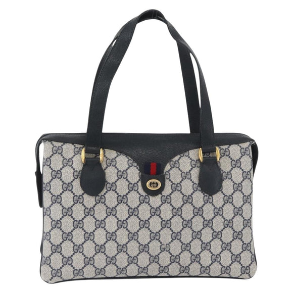 GUCCI GG Supreme Sherry Line Hand Bag PVC Navy Gold Red 41 02 079 Auth ki6604