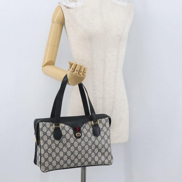 GUCCI GG Supreme Sherry Line Hand Bag PVC Navy Gold Red 41 02 079 Auth ki6604