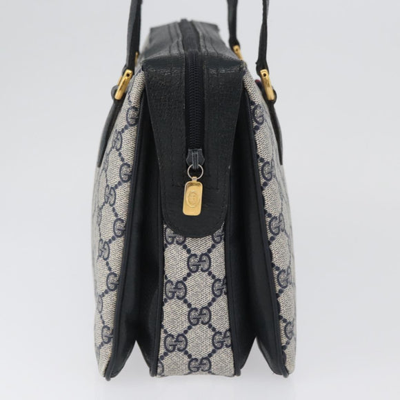 GUCCI GG Supreme Sherry Line Hand Bag PVC Navy Gold Red 41 02 079 Auth ki6604