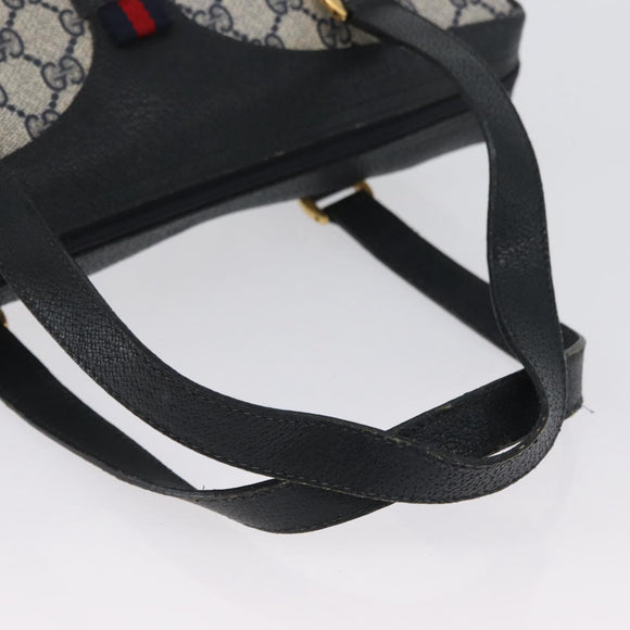 GUCCI GG Supreme Sherry Line Hand Bag PVC Navy Gold Red 41 02 079 Auth ki6604