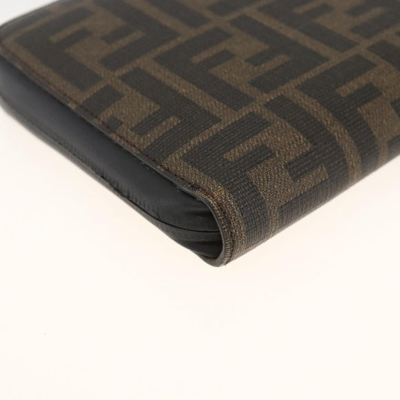 FENDI Zucca Canvas Langbörse Schwarz Braun Auth ki6613V