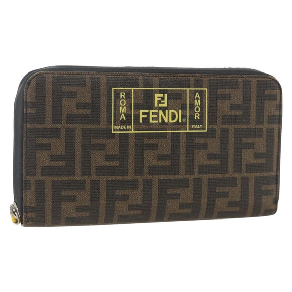 FENDI Zucca Canvas Langbörse Schwarz Braun Auth ki6613V