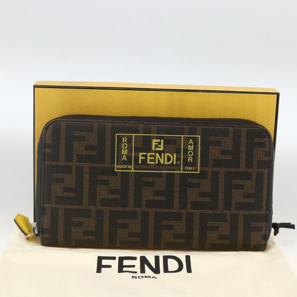 FENDI Zucca Canvas Langbörse Schwarz Braun Auth ki6613V