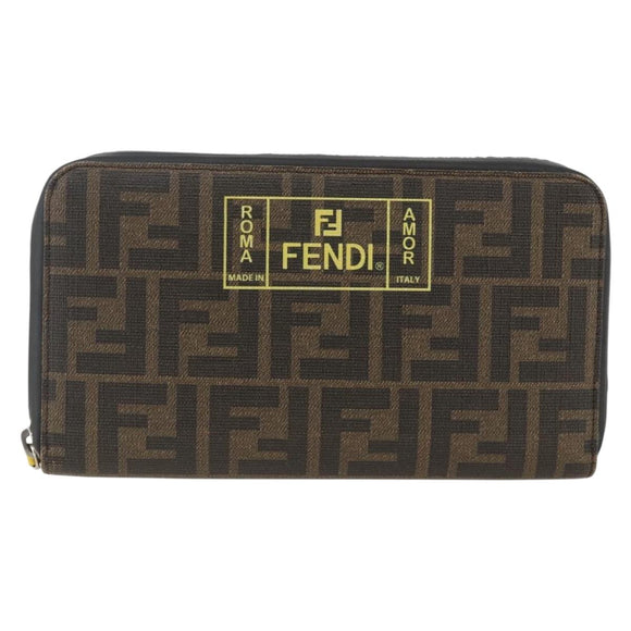 FENDI Zucca Canvas Langbörse Schwarz Braun Auth ki6613V