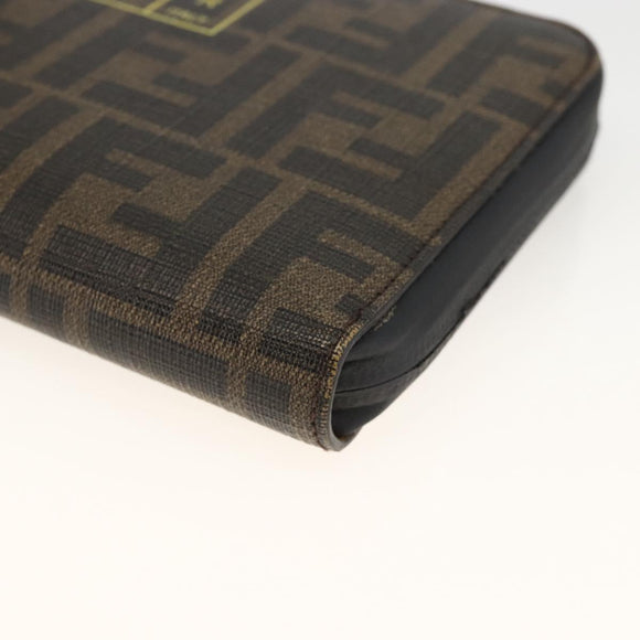 FENDI Zucca Canvas Langbörse Schwarz Braun Auth ki6613V