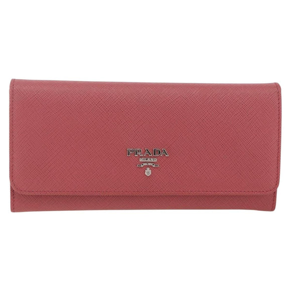 PRADA Long Wallet Safiano leather Pink Silver Auth ki6614