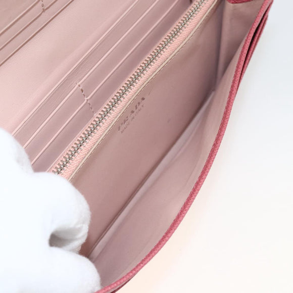 PRADA Long Wallet Safiano leather Pink Silver Auth ki6614