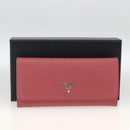 PRADA Long Wallet Safiano leather Pink Silver Auth ki6614-12