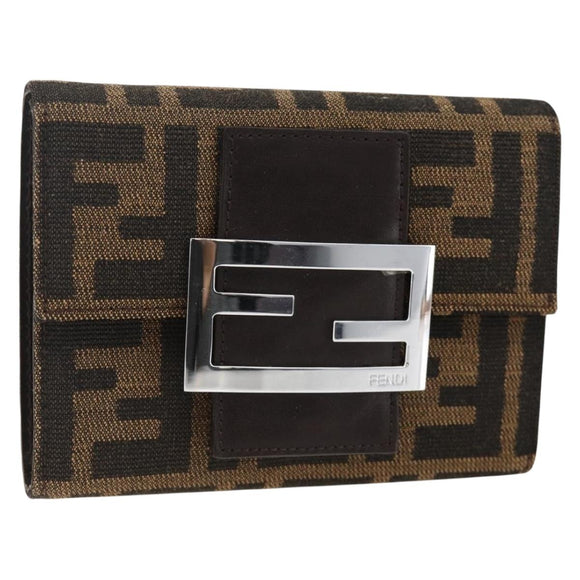FENDI Zucca Canvas Geldbörse Schwarz Braun Auth ki6616V