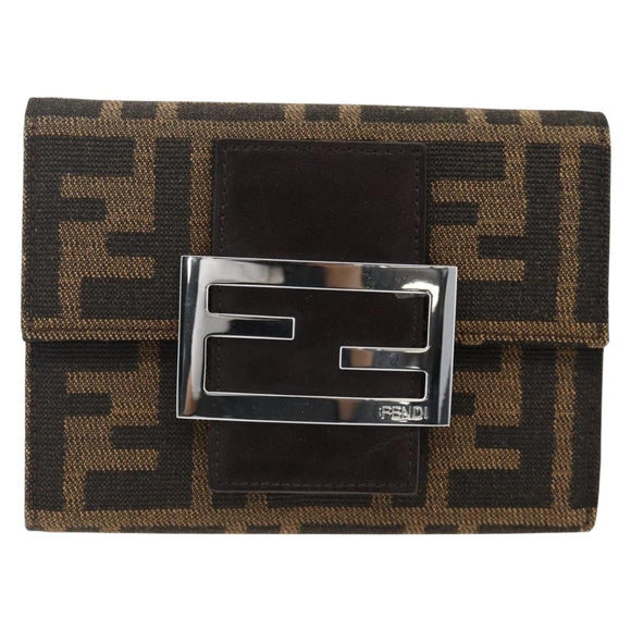 FENDI Zucca Canvas Geldbörse Schwarz Braun Auth ki6616V