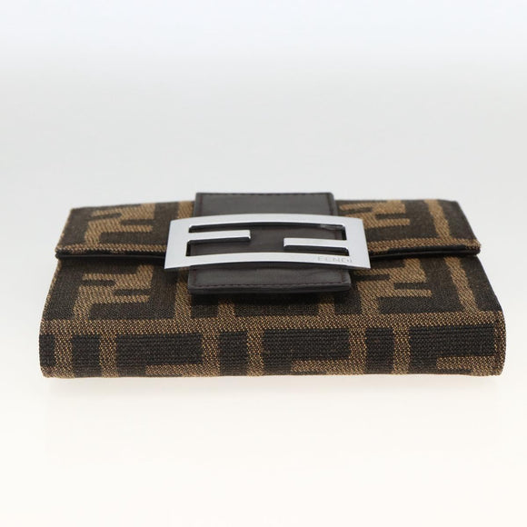 FENDI Zucca Canvas Geldbörse Schwarz Braun Auth ki6616V