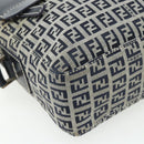 FENDI Zucchino Canvas Shoulder Bag Navy Silver Auth ki6624V-11