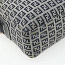 FENDI Zucchino Canvas Shoulder Bag Navy Silver Auth ki6624V-13