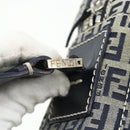 FENDI Zucchino Canvas Shoulder Bag Navy Silver Auth ki6624V-14