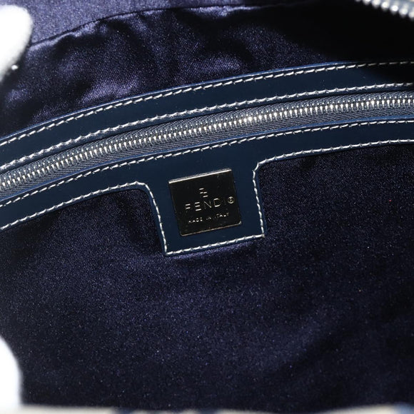 FENDI Zucchino Canvas Shoulder Bag Navy Silver Auth ki6624V