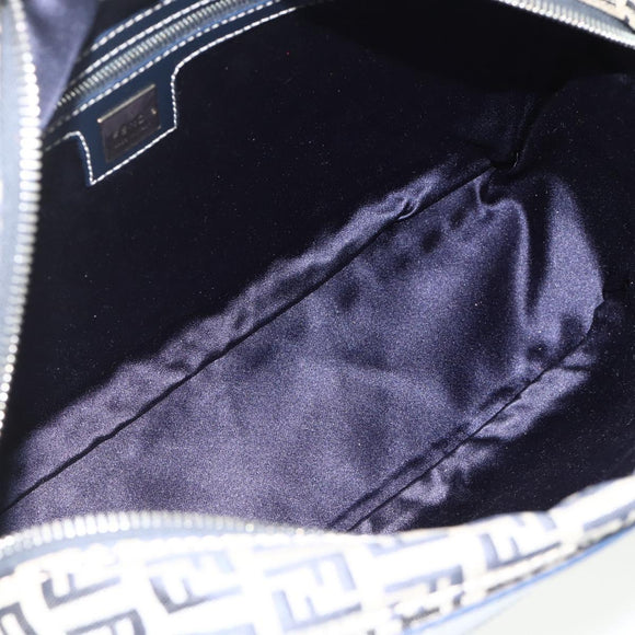 FENDI Zucchino Canvas Shoulder Bag Navy Silver Auth ki6624V