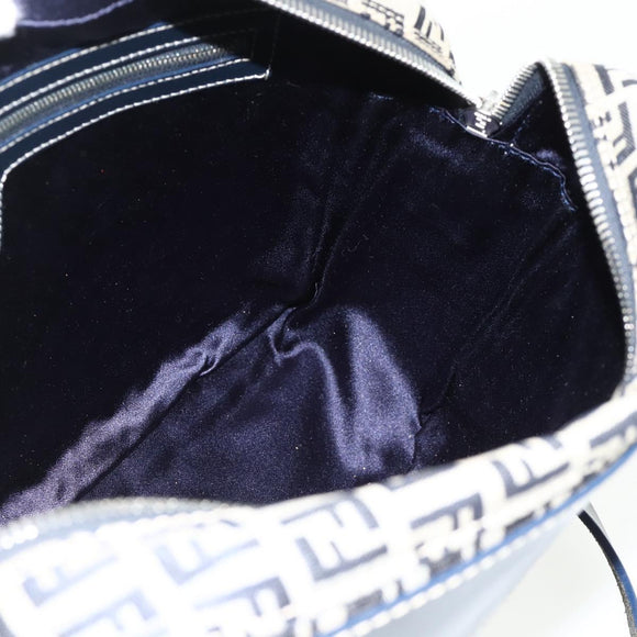 FENDI Zucchino Canvas Shoulder Bag Navy Silver Auth ki6624V